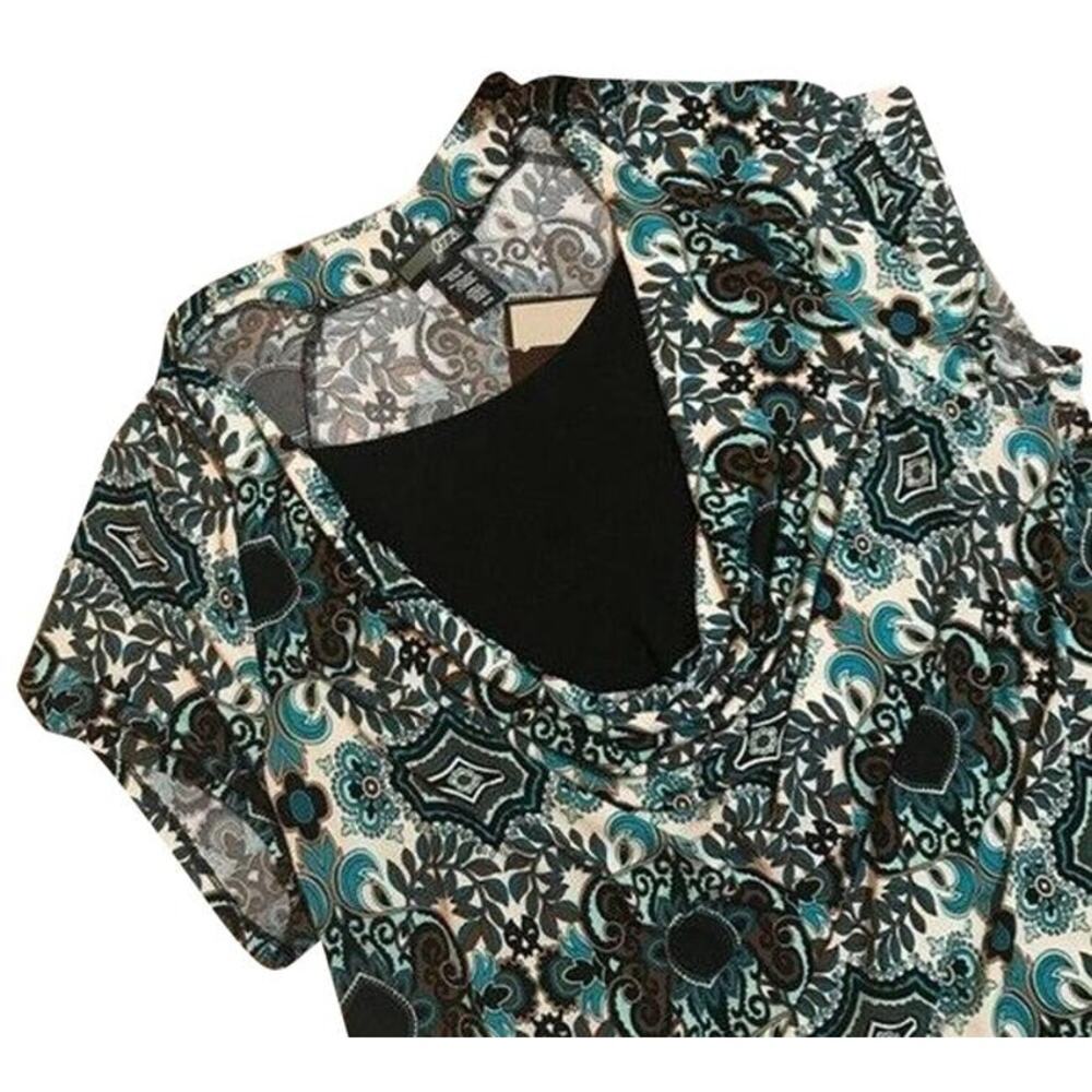 JTB Woman Womens Top Size 26 28‎ Blue Brown Teal Paisley Drape Knit Top NEW